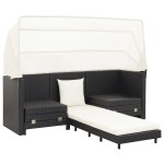 vidaXL Canapea extensibilă cu 3 locuri, cu acoperiș, negru, poliratan vidaXL Canapea extensibilă cu 3 locuri, cu acoperiș, negru, poliratan