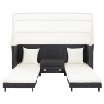 vidaXL Canapea extensibilă cu 3 locuri, cu acoperiș, negru, poliratan vidaXL Canapea extensibilă cu 3 locuri, cu acoperiș, negru, poliratan