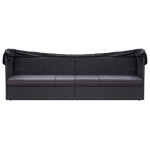 vidaXL Pat canapea de exterior cu copertină, negru, poliratan vidaXL Pat canapea de exterior cu copertină, negru, poliratan