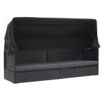 vidaXL Pat canapea de exterior cu copertină, negru, poliratan vidaXL Pat canapea de exterior cu copertină, negru, poliratan