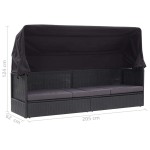 vidaXL Pat canapea de exterior cu copertină, negru, poliratan vidaXL Pat canapea de exterior cu copertină, negru, poliratan