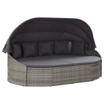 vidaXL Pat șezlong de exterior cu copertină, gri, poliratan vidaXL Pat șezlong de exterior cu copertină, gri, poliratan