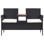 vidaXL Bancă de grădină cu măsuță, 2 locuri, negru, 143 cm, poliratan vidaXL Bancă de grădină cu măsuță, 2 locuri, negru, 143 cm, poliratan