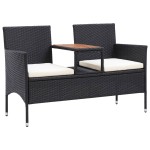 vidaXL Bancă de grădină cu măsuță, 2 locuri, negru, 143 cm, poliratan vidaXL Bancă de grădină cu măsuță, 2 locuri, negru, 143 cm, poliratan