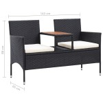 vidaXL Bancă de grădină cu măsuță, 2 locuri, negru, 143 cm, poliratan vidaXL Bancă de grădină cu măsuță, 2 locuri, negru, 143 cm, poliratan