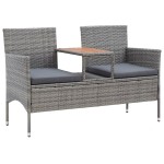 vidaXL Bancă de grădină cu măsuță, 2 locuri, gri, 143 cm, poliratan vidaXL Bancă de grădină cu măsuță, 2 locuri, gri, 143 cm, poliratan