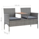 vidaXL Bancă de grădină cu măsuță, 2 locuri, gri, 143 cm, poliratan vidaXL Bancă de grădină cu măsuță, 2 locuri, gri, 143 cm, poliratan