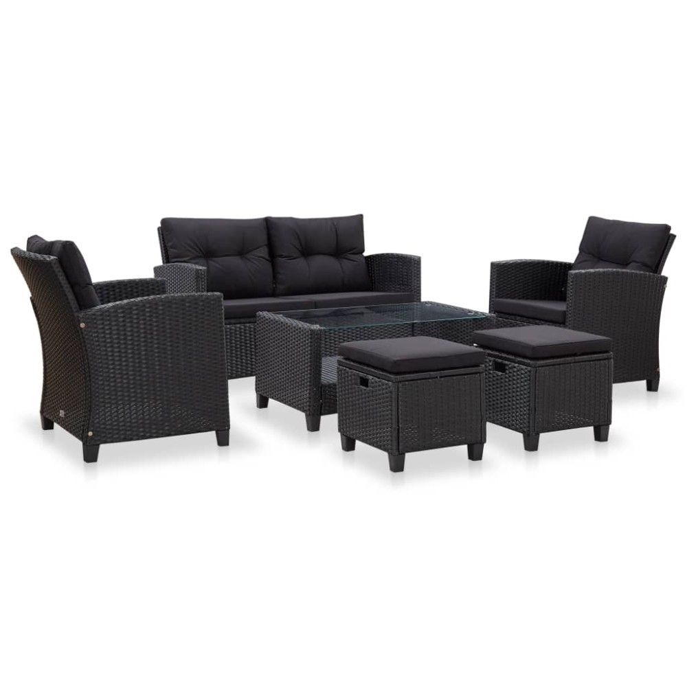 vidaXL Set mobilier de grădină cu perne, 6 piese, negru, poliratan