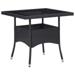 vidaXL Masă de exterior, negru, poliratan și sticlă vidaXL Masă de exterior, negru, poliratan și sticlă
