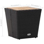 vidaXL Masă de ceai negru 41,5x41,5x43 cm poliratan lemn masiv acacia