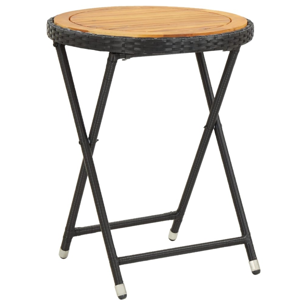 vidaXL Masă de ceai negru 60 cm poliratan lemn masiv acacia
