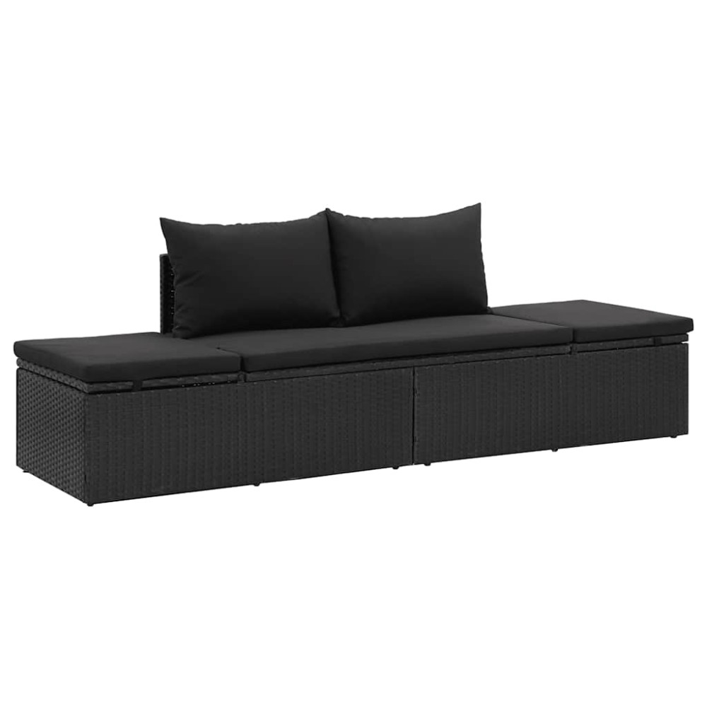 vidaXL Șezlong cu perne, negru, poliratan