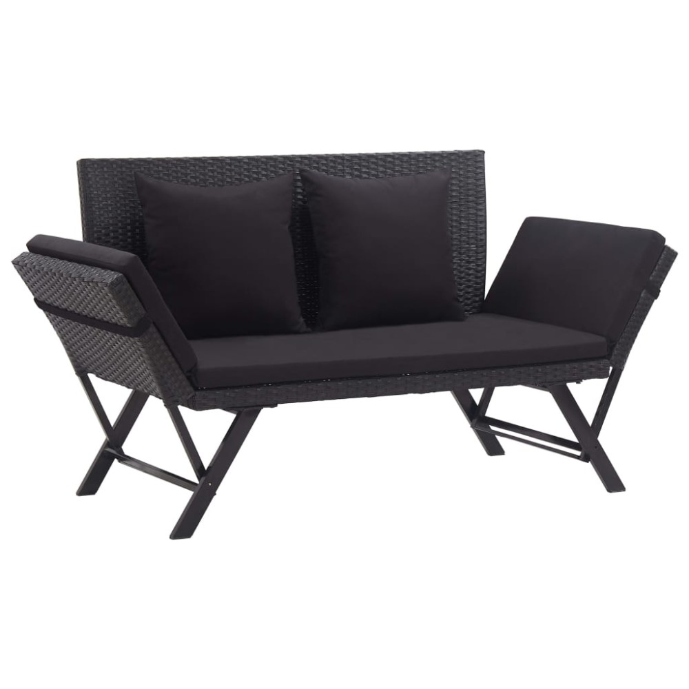 vidaXL Bancă de grădină cu perne, negru, 176 cm, poliratan