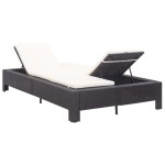 vidaXL Șezlong de 2 persoane cu pernă, negru, poliratan vidaXL Șezlong de 2 persoane cu pernă, negru, poliratan