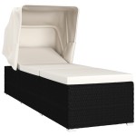 vidaXL Șezlong cu copertină și pernă, alb crem, poliratan vidaXL Șezlong cu copertină și pernă, alb crem, poliratan