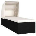 vidaXL Șezlong cu copertină și pernă, alb crem, poliratan vidaXL Șezlong cu copertină și pernă, alb crem, poliratan