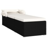 vidaXL Șezlong cu copertină și pernă, alb crem, poliratan vidaXL Șezlong cu copertină și pernă, alb crem, poliratan