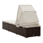 vidaXL Șezlong cu copertină și pernă, maro, poliratan vidaXL Șezlong cu copertină și pernă, maro, poliratan