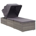 vidaXL Șezlong cu copertină și pernă, gri, poliratan vidaXL Șezlong cu copertină și pernă, gri, poliratan