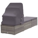 vidaXL Șezlong cu copertină și pernă, gri, poliratan vidaXL Șezlong cu copertină și pernă, gri, poliratan