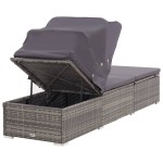 vidaXL Șezlong cu copertină și pernă, gri, poliratan vidaXL Șezlong cu copertină și pernă, gri, poliratan