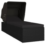 vidaXL Șezlong cu copertină și pernă, negru, poliratan vidaXL Șezlong cu copertină și pernă, negru, poliratan