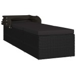 vidaXL Șezlong cu copertină și pernă, negru, poliratan vidaXL Șezlong cu copertină și pernă, negru, poliratan