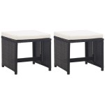 vidaXL Taburete de grădină cu perne, 2 buc., negru, poliratan vidaXL Taburete de grădină cu perne, 2 buc., negru, poliratan