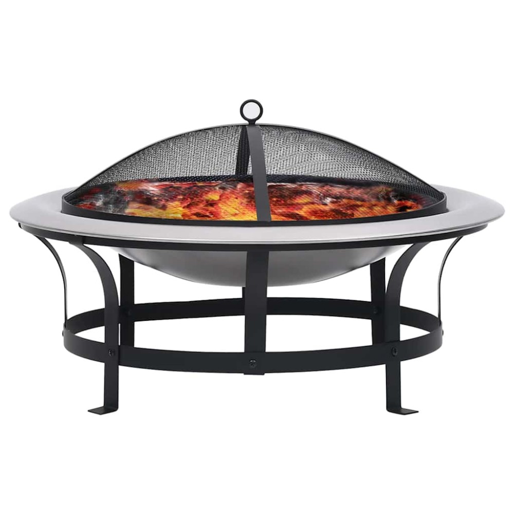 vidaXL Vatră de foc de exterior cu grătar, 76 cm, oțel inoxidabil