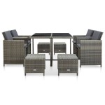 vidaXL Set mobilier de grădină cu perne, 9 piese, gri, poliratan vidaXL Set mobilier de grădină cu perne, 9 piese, gri, poliratan