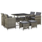 vidaXL Set mobilier de grădină cu perne, 9 piese, gri, poliratan vidaXL Set mobilier de grădină cu perne, 9 piese, gri, poliratan