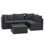 vidaXL Set mobilier de grădină cu perne, 5 piese, negru, poliratan