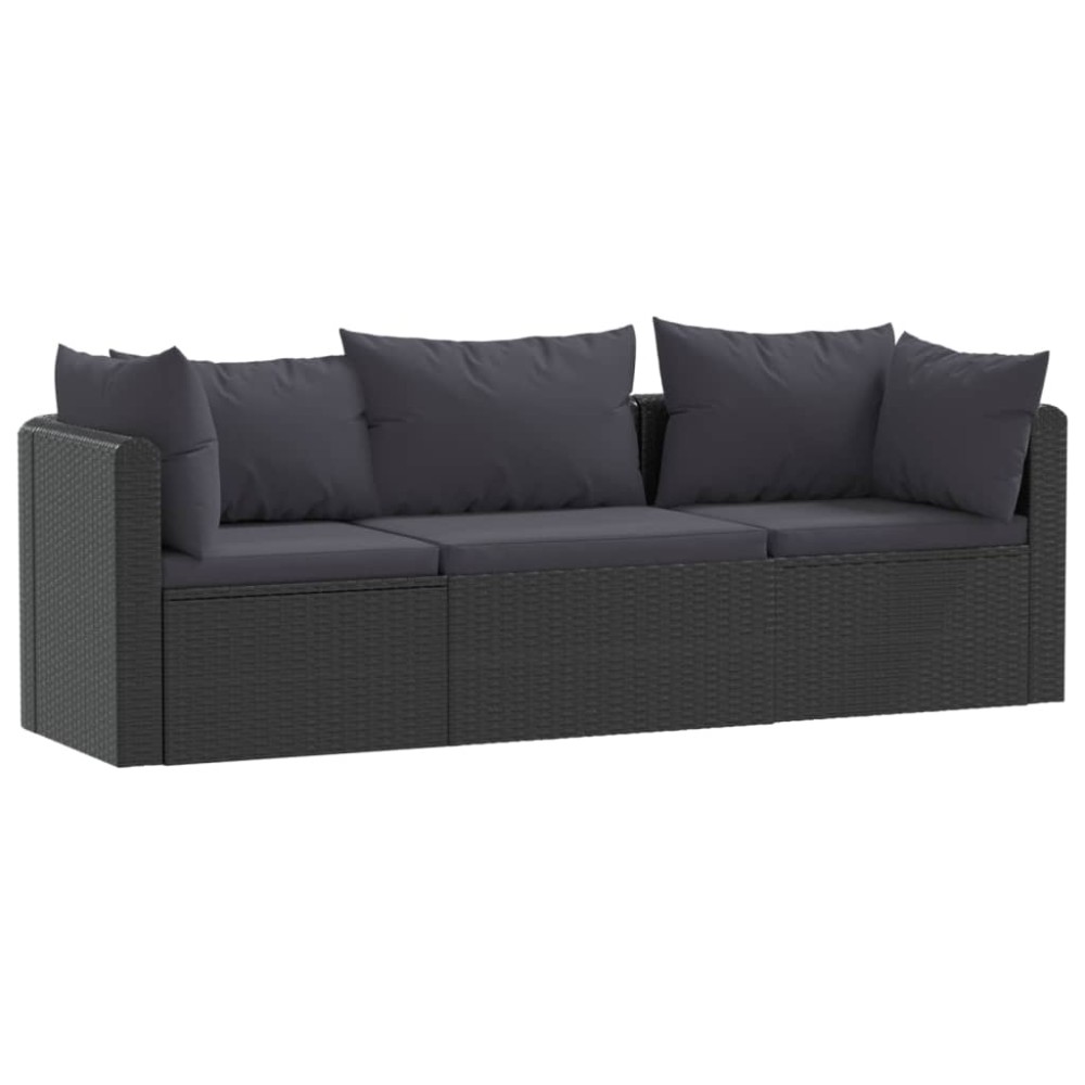 vidaXL Set mobilier de grădină cu perne, 3 piese, negru, poliratan