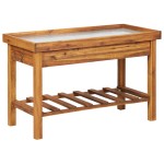 vidaXL Banc de lucru de grădină, blat din zinc, lemn masiv de acacia vidaXL Banc de lucru de grădină, blat din zinc, lemn masiv de acacia