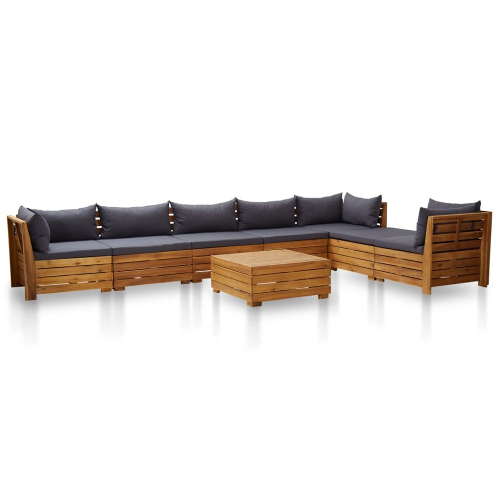 vidaXL Set mobilier grădină cu perne, 8 piese, gri închis, lemn acacia