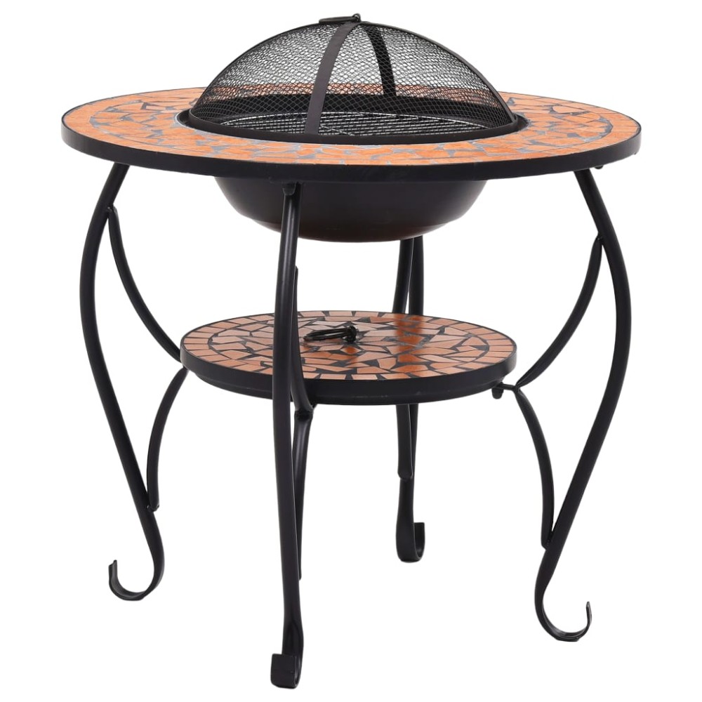 vidaXL Masă cu vatră de foc, mozaic, cărămiziu, 68 cm, ceramică