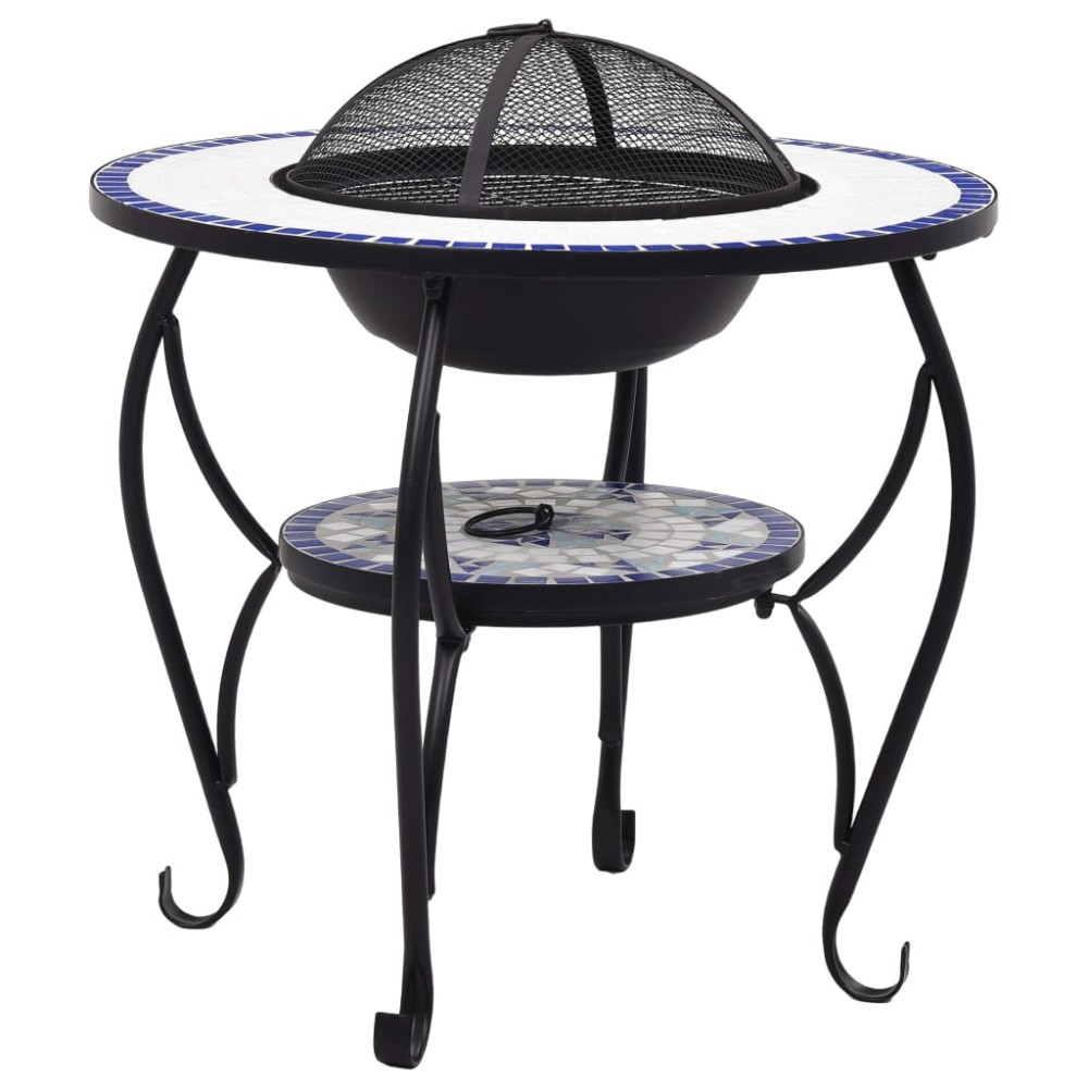 vidaXL Masă cu vatră de foc, mozaic albastru și alb, 68 cm, ceramică