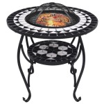 vidaXL Masă cu vatră de foc, mozaic negru și alb, 68 cm, ceramică vidaXL Masă cu vatră de foc, mozaic negru și alb, 68 cm, ceramică