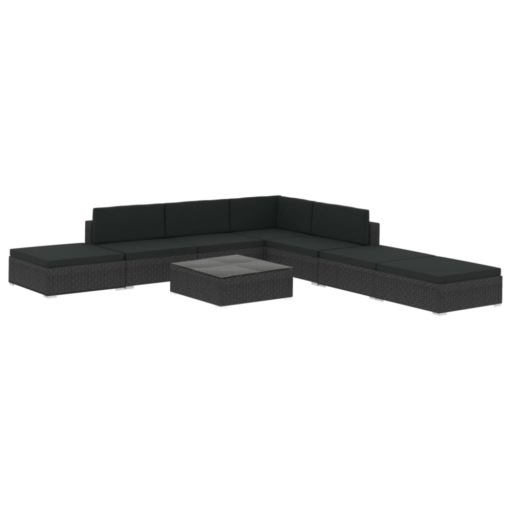 vidaXL Set mobilier de grădină cu perne, 8 piese, negru, poliratan