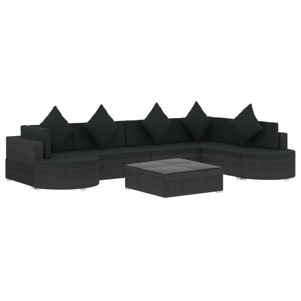 vidaXL Set mobilier de grădină cu perne, 8 piese, negru, poliratan