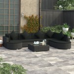 vidaXL Set mobilier de grădină cu perne, 8 piese, negru, poliratan vidaXL Set mobilier de grădină cu perne, 8 piese, negru, poliratan
