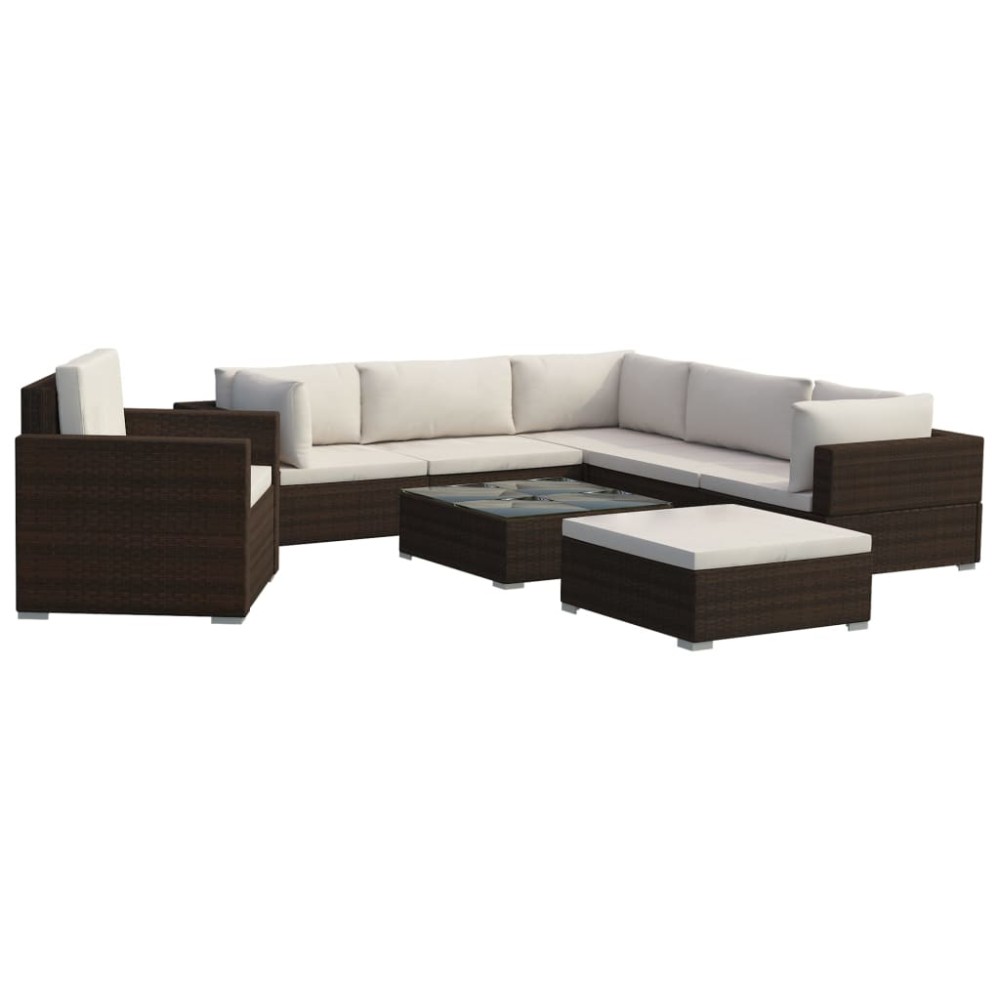 vidaXL Set mobilier de grădină cu perne, 8 piese, maro, poliratan