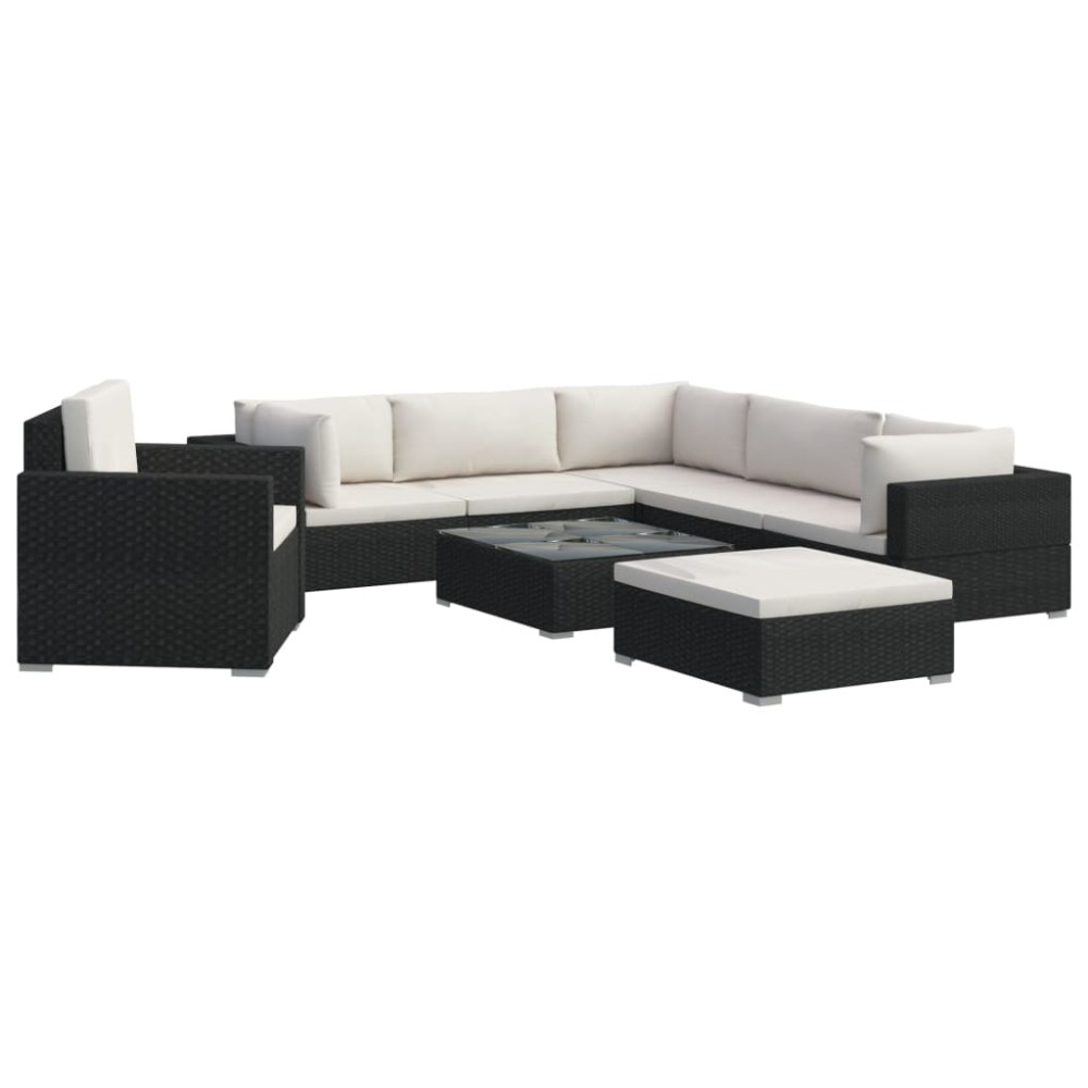 vidaXL Set mobilier de grădină cu perne, 8 piese, negru, poliratan
