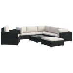 vidaXL Set mobilier de grădină cu perne, 8 piese, negru, poliratan vidaXL Set mobilier de grădină cu perne, 8 piese, negru, poliratan