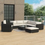 vidaXL Set mobilier de grădină cu perne, 8 piese, negru, poliratan vidaXL Set mobilier de grădină cu perne, 8 piese, negru, poliratan