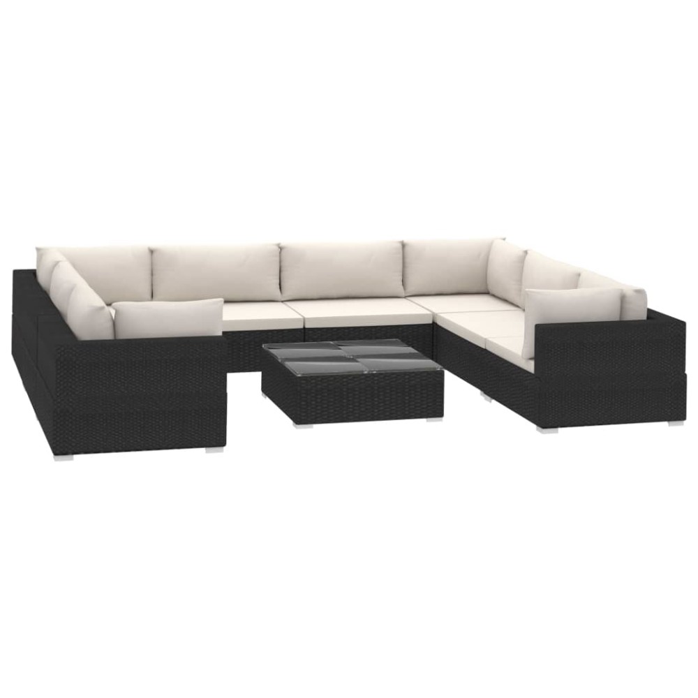 vidaXL Set mobilier de grădină cu perne, 9 piese, negru, poliratan