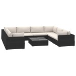 vidaXL Set mobilier de grădină cu perne, 9 piese, negru, poliratan vidaXL Set mobilier de grădină cu perne, 9 piese, negru, poliratan