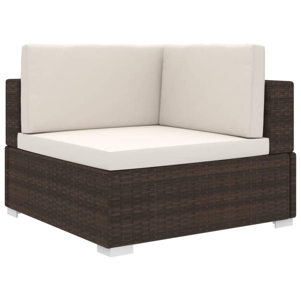 vidaXL Scaun modular de colț, 1 buc., maro, poliratan, cu perne
