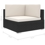 vidaXL Scaun modular de colț, 1 buc., negru, poliratan, cu perne vidaXL Scaun modular de colț, 1 buc., negru, poliratan, cu perne