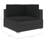 vidaXL Scaun modular de colț, 1 buc., negru, poliratan, cu perne vidaXL Scaun modular de colț, 1 buc., negru, poliratan, cu perne
